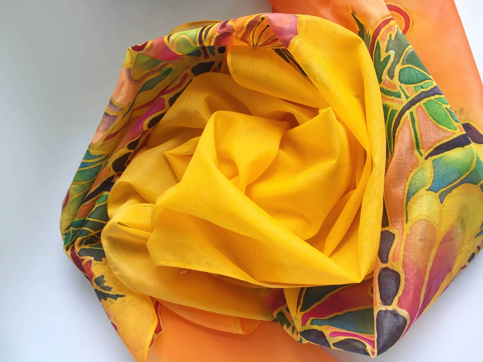 шелковый шарф батик, батик техника холодный батик шарф желтый